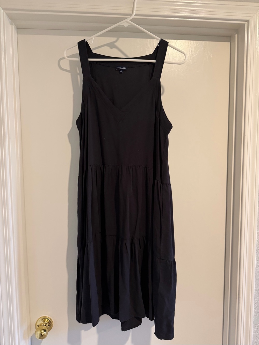 Splendid Black Midi Tiered V-Neck Dress